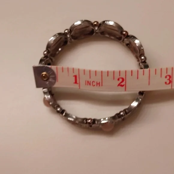 2/$30 Silver tone Coin Bracelet with Pink Cat's Eye Stones - Picture 5 of 5